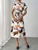 Picture of Women's Midi Dress – Round Neck, Short Sleeves, patterned