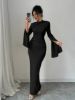 Picture of Women's evening Maxi Dress – Stand Collar, Long Sleeves, solid color