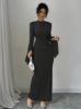 Picture of Women's evening Maxi Dress – Stand Collar, Long Sleeves, solid color