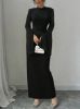 Picture of Women's evening Maxi Dress – Stand Collar, Long Sleeves, solid color