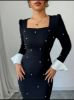 Picture of Chiquease Elegant Square Neckline Dress with Pearl Decor & Cuff Split Hem