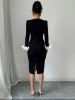 Picture of Women's Elegant Dress – Square Neck, Pearl Décor, High Slit
