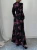 Picture of Women's Midi Dress – Tie Neckline, Long Sleeves, Floral Print