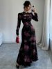 Picture of Women's Midi Dress – Tie Neckline, Long Sleeves, Floral Print