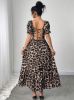 Picture of Women's  Leopard Dress – Square Neck, Bow, Lace-Up Back