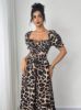 Picture of Women's  Leopard Dress – Square Neck, Bow, Lace-Up Back