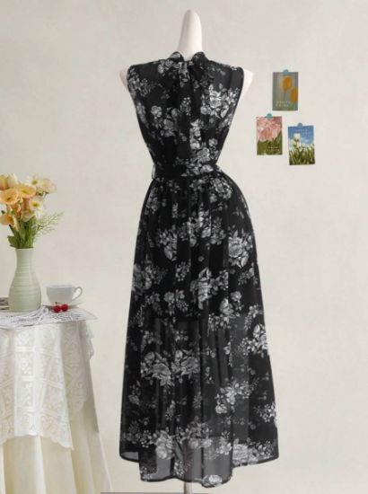 Picture of SHEIN MOD Backless Bow 2-in-1 Black Elegant Dress