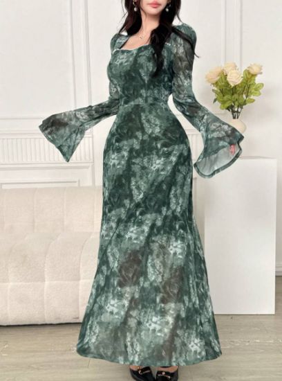 Picture of Women's Long Casual Dress– long sleeves, squire neck