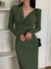 Picture of Women's Dress – Draped Collar, Long Sleeves, solid color
