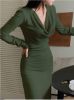Picture of Women's Dress – Draped Collar, Long Sleeves, solid color