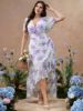 Picture of Sunnyshic Plus Size Maxi Dress for Women with V-Neck & Ruffle Sleeves