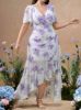 Picture of Women's Plus Size Maxi Dress – V-Neck, Ruffle short Sleeves, Floral Print
