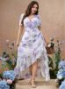 Picture of Women's Plus Size Maxi Dress – V-Neck, Ruffle short Sleeves, Floral Print