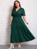 Picture of Women's Plus Size Dress – Solid Color, Lace Patchwork, short sleeves