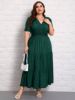 Picture of Women's Plus Size Dress – Solid Color, Lace Patchwork, short sleeves