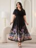 Picture of Women's Plus Size Dress – Floral Print, Ruffle short Sleeves