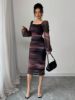 Picture of Women's Long Chiffon Dress – Printed, Long Sleeves