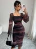 Picture of Women's Long Chiffon Dress – Printed, Long Sleeves