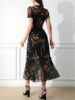 Picture of Women's Maxi Dress – Mesh Neck, Floral Print, short sleeves