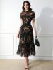 Picture of Women's Maxi Dress – Mesh Neck, Floral Print, short sleeves