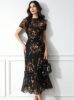 Picture of Women's Maxi Dress – Mesh Neck, Floral Print, short sleeves