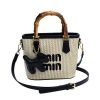 Picture of Women’s Woven Basket Bag – Spring Fashion | Color Block, Bamboo Knot Handle