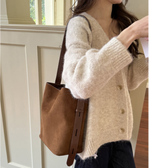 Picture of Women’s Bucket Bag – Korean Retro Style | Suede Texture, Single Shoulder