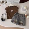 Picture of Girls’ Casual Two-Piece Set – Summer Korean Style | T-Shirt & Denim Shorts
