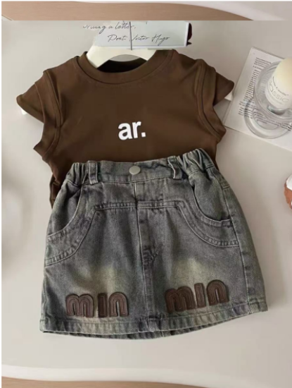 Picture of Girls’ Casual Two-Piece Set – Summer Korean Style | T-Shirt & Denim Shorts