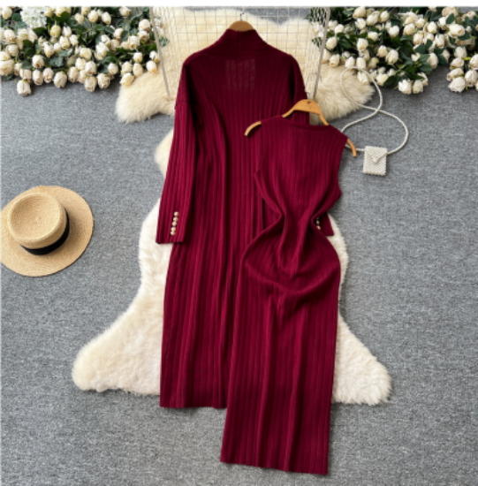 Picture of Women’s 2-Piece Set | Knitted Cardigan & Slim Sleeveless Dress with Metal Buttons