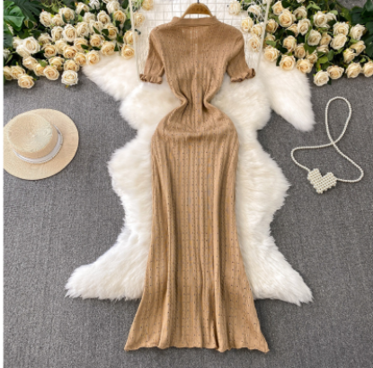 Picture of Women’s Dress – Summer French Style | Petal Sleeves, Hollow Knit, Slimming & Elegant