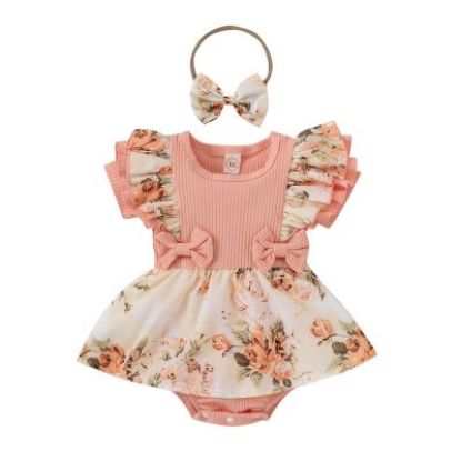 Picture of Baby Girl Dress – Lace Floral Design | Short Sleeve, Bowknot, Cute & Elegant One-Piece