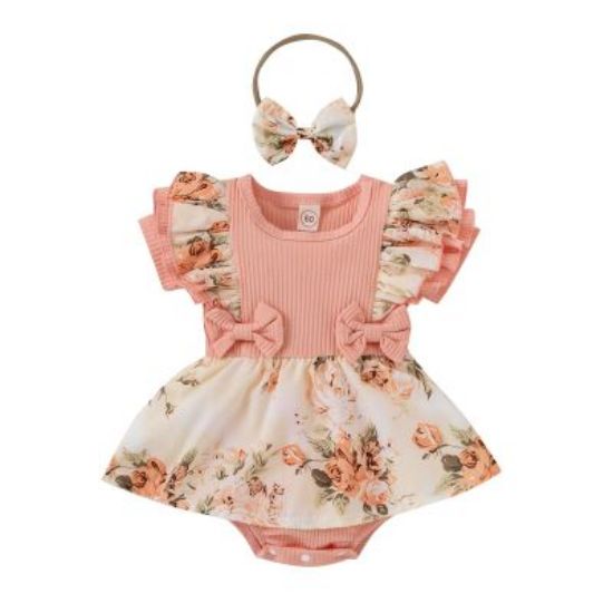 Picture of Baby Girl Dress – Lace Floral Design | Short Sleeve, Bowknot, Cute & Elegant One-Piece