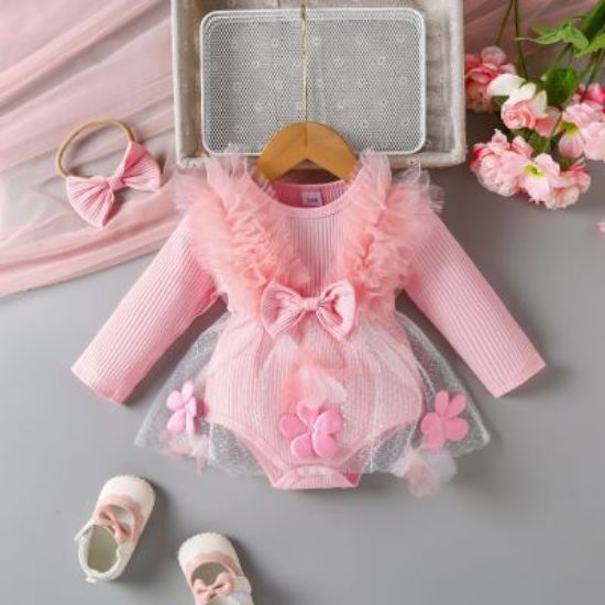 Picture of Baby Girl 2-Piece Set | Lace Dress with Pants & Headscarf, Long Sleeve, Elegant & Cute