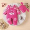 Picture of Baby Outfit Set – Autumn & Winter | Striped Long Sleeve Top + Corduroy Romper + Hat, Cute & Warm