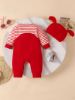 Picture of Baby Outfit Set – Autumn & Winter | Striped Long Sleeve Top + Corduroy Romper + Hat, Cute & Warm