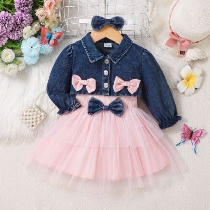 Picture of Autumn & Winter Children’s Set – Denim Top with Pink Princess Dress