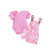 Picture of Girls’ Baby Set – Pure Color Pullover Romper with Printed Sling Pants (Two-Piece Set)