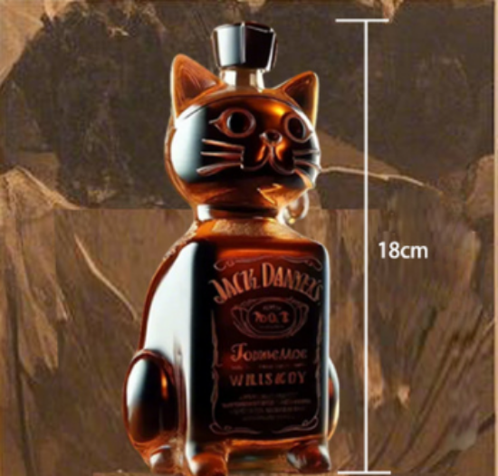 Picture of Cute & Creative Glass Wine Bottle – Cat Whisky Ornament (300ml)