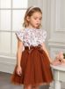 Picture of Girls’ Ruffled Sleeveless Lapel Floral Print Patchwork Mesh Dress + Waistband