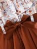 Picture of Girls’ Ruffled Sleeveless Lapel Floral Print Patchwork Mesh Dress + Waistband