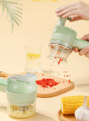 Picture of Multifunctional Vegetable Slicer – Electric Garlic Puree Maker, Capable of Chopping Chili Peppers, Scallions, Slicing Vegetables, and Shredding Ginger and Garlic