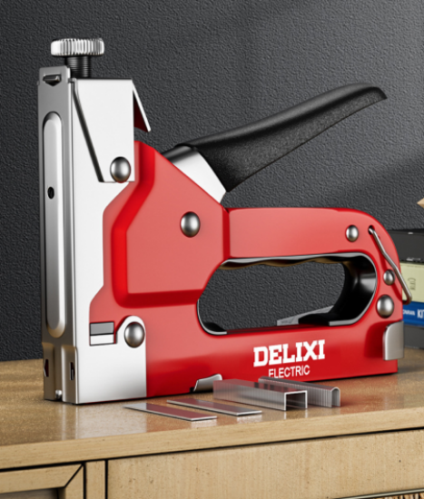 Picture of Manual Four-in-One Nail Gun – Decoration and Household Nail Shooting Tool for Wooden Furniture and Carpentry, Labor-Saving Model + 200 Nails of Each of Four Types + Nail Puller