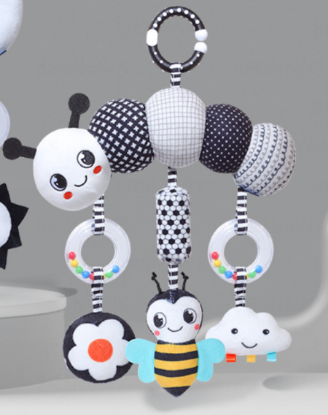 Picture of Baby Carriage Animal Ornaments – Wind Chimes and Plush Toys in Black and White