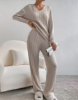 Picture of Women’s Autumn Two-Piece Set – Straight-Cut Pants with V-Neck Striped Knitted Top
