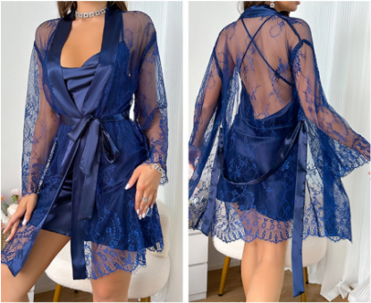 Picture of Women’s Sexy Mesh Nightgown – Lace-Trimmed See-Through Pajama Set