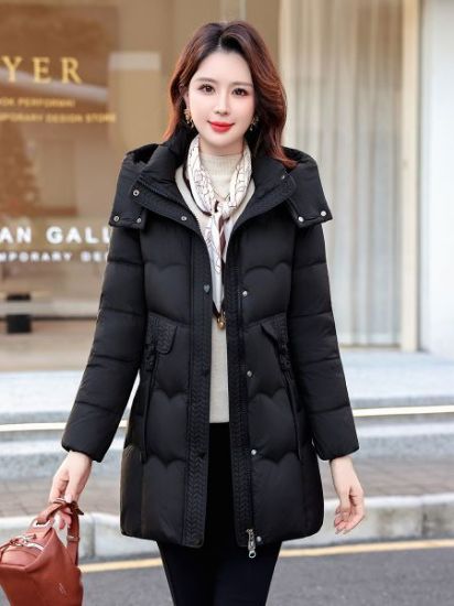 Picture of Women’s Mid-Length Slim-Fit Cotton Jacket – Thickened Winter Coat with Detachable Hood