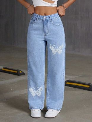 Picture of Women’s Rhinestone Butterfly Jeans – Slim-Fit Straight-Cut Long Pants
