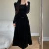 Picture of Women’s Autumn/Winter Gold Velvet Dress – Square Neck Slim-Fit Long Sleeve Hip-Covering Style