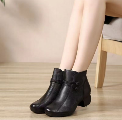 Picture of Women’s Autumn/Winter Short Boots – Lined Leather Shoes with Thick Heels (Middle-Aged Style)